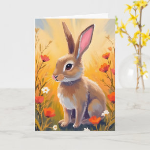 Carte Peinture Animale de Lapin Brun dans un Champ Flora