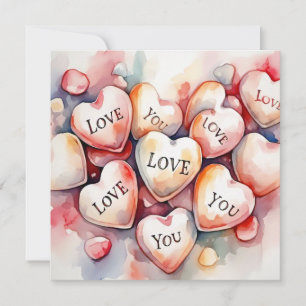 Carte Peinture aquarelle coeurs cadeau d'anniversaire Je