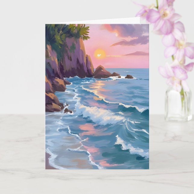 Carte Peinture aquarelle de coucher de soleil de barbe à (Orchidée)