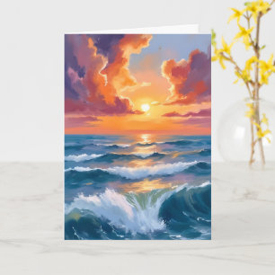 Carte Peinture aquarelle de coucher de soleil sur mer sc