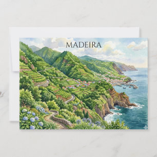 Carte Peinture aquarelle de Madère Portugal colorée