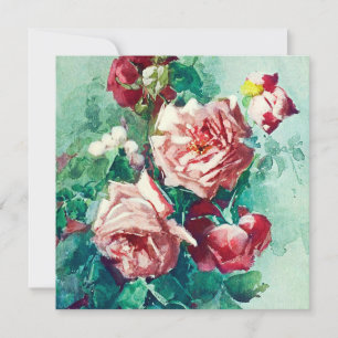 Carte Peinture aquarelle de roses roses élégantes vintag