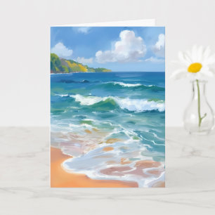 Carte Peinture aquarelle de vagues bleues côtières océan