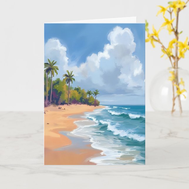 Carte Peinture aquarelle du bord de l'océan à Hawaï (Fleur jaune)