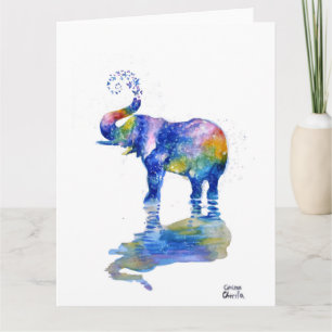 Carte Peinture aquarelle éléphant heureux  