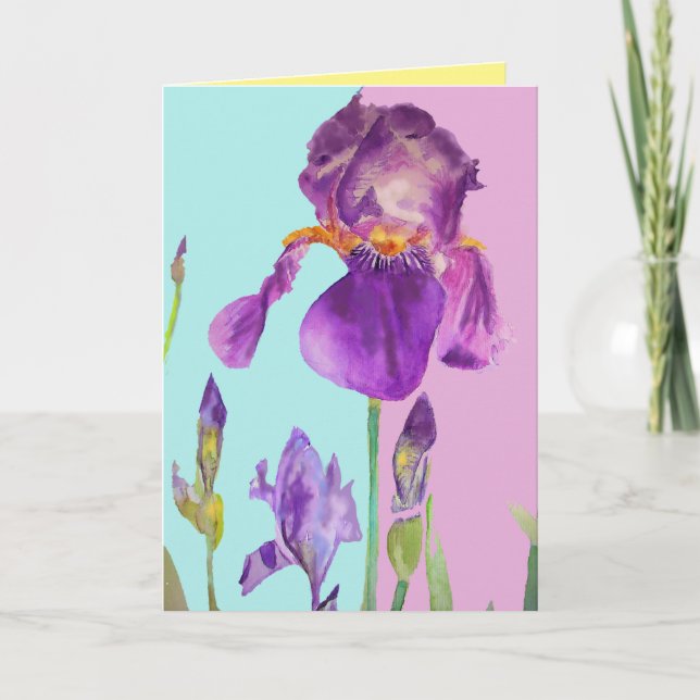Carte Peinture aquarelle Iris fleur violette art floral (Devant)