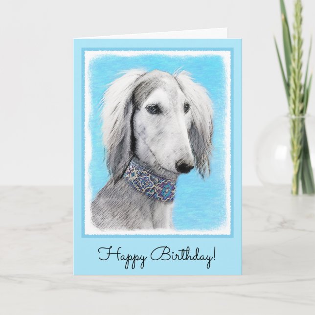 Carte Peinture (argentée) de Saluki - art original (Devant)