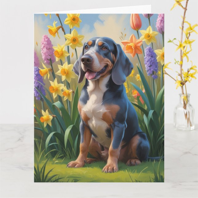 Carte Peinture Bluetick Coonhound Chien Fleurs de printe (Fleur jaune)