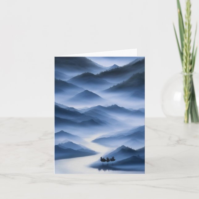 Carte Peinture Chinoise Paysage bleu bruyant (Devant)