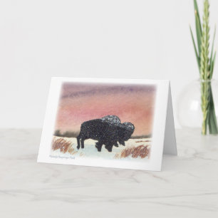 Carte Peinture d'aquarelle de Buffalo coucher de soleil