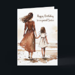 Carte Peinture d'aquarelle de la plage de Sisters<br><div class="desc">Grande soeur avec petite fille marchant sur le tableau de la plage en effet aquarelle pour l'anniversaire de la soeur.</div>