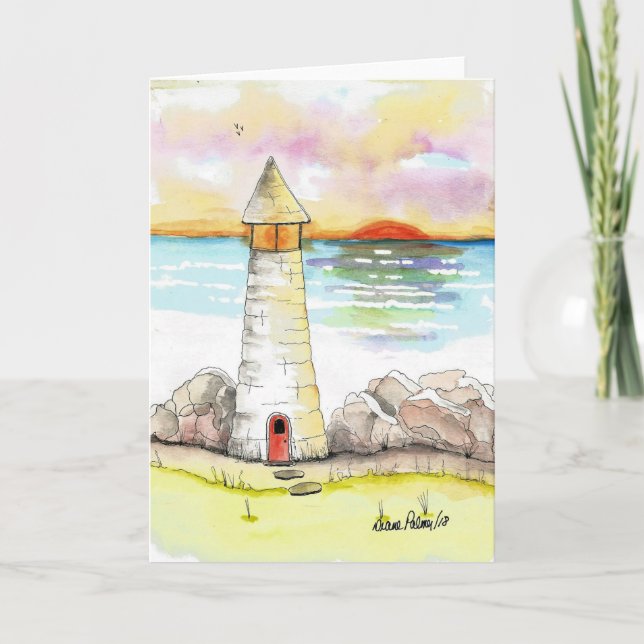 Carte Peinture d'aquarelle folklorique de phare Imprimer (Devant)