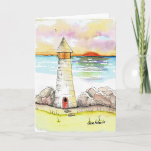Carte Peinture d'aquarelle folklorique de phare Imprimer