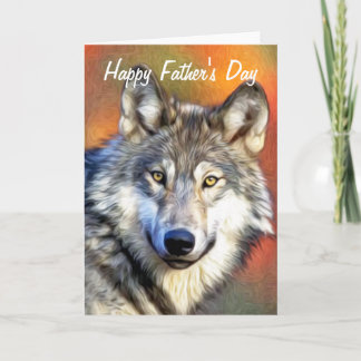 Carte Peinture d'art de loup gris Fête des pères heureus