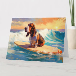 Carte Peinture de Basset Hound faisant du Surf sur la Pl