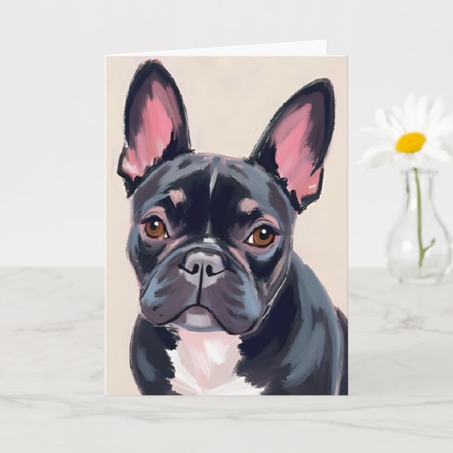 Carte Peinture de Bouledogue Français (Petite plante)