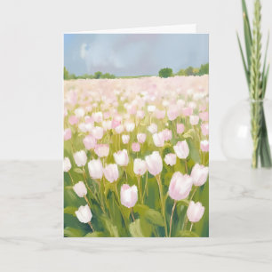 Carte Peinture de champ de fleurs de tulipes blanches