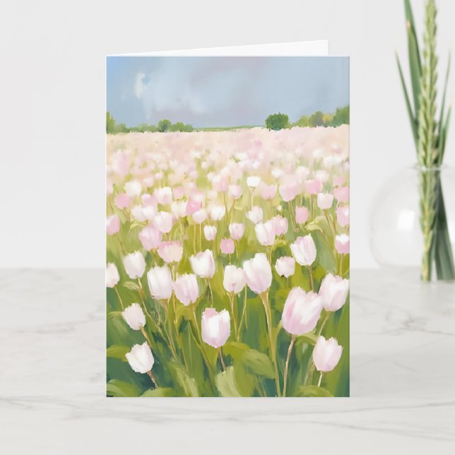Carte Peinture de champ de fleurs de tulipes blanches (Devant)