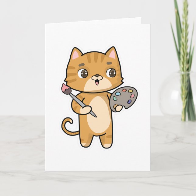 Carte Peinture de chat avec couleur et pinceau (Devant)