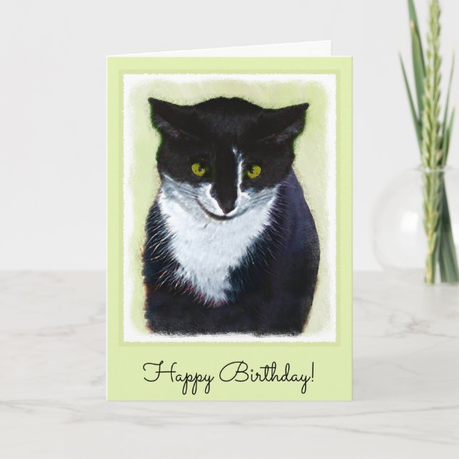 Carte Peinture de chat Tuxedo - Cute Original Cat Art (Devant)