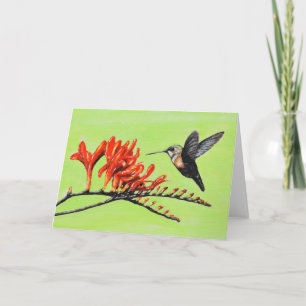 Carte Peinture de colibri et de crocosmia