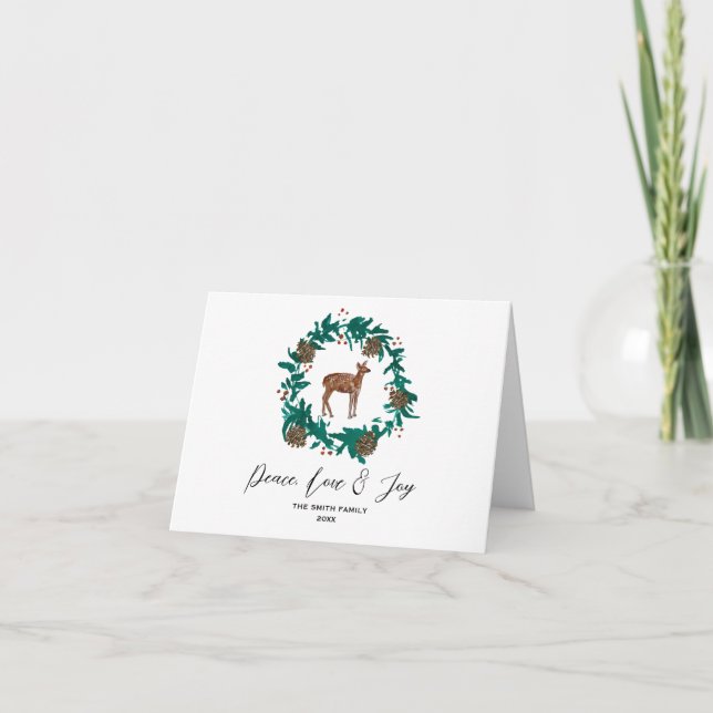 Carte Peinture de couronne de Noël de cerf de bébé (Devant)