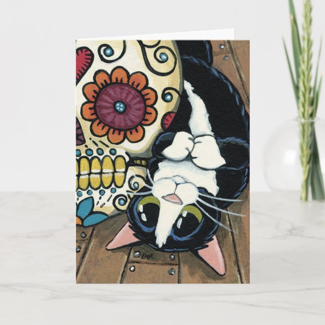 Carte Peinture de crâne de chat et de sucre de smoking (Devant)