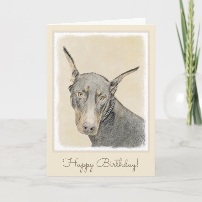 Carte Peinture de Doberman Pinscher - Art original de ch (Devant)
