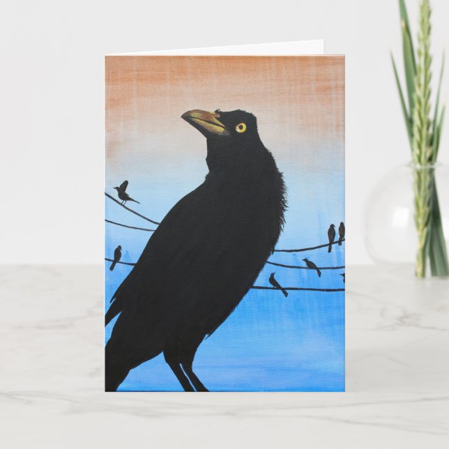 Carte Peinture de faune d'oiseau noir Grackle Austin Tex (Devant)