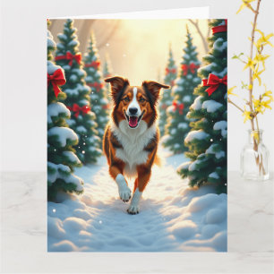 Carte Peinture de Ferme de Sapins de Noël avec un Berger