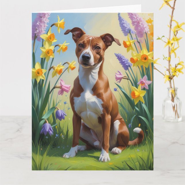 Carte Peinture de fleurs de printemps de chien Basenji  (Fleur jaune)