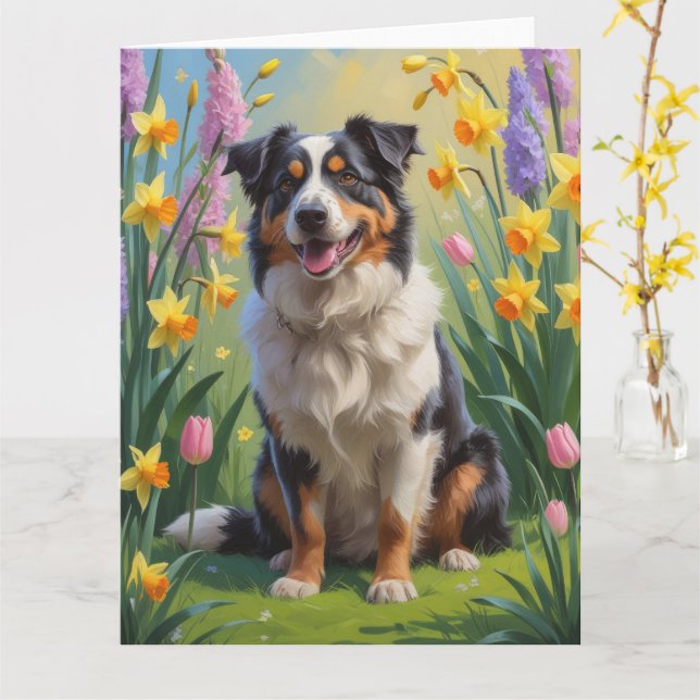 Carte Peinture de fleurs de printemps de chien berger au (Fleur jaune)
