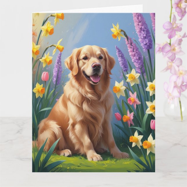 Carte Peinture de fleurs de printemps de chien Retriever (Orchidée)