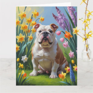 Carte Peinture de fleurs printanières Bulldog