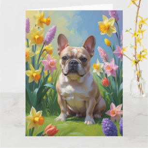 Carte Peinture de fleurs printanières de Bouledogue fran
