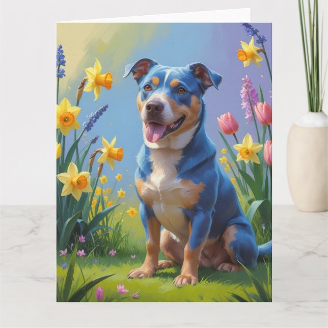 Carte Peinture de fleurs printanières de chien Blue Heel (Devant)