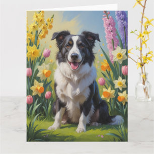Carte Peinture de fleurs printanières de chien Border Co