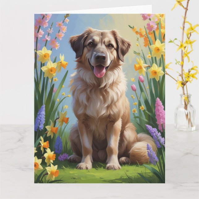 Carte Peinture de fleurs printanières de chien de berger (Fleur jaune)