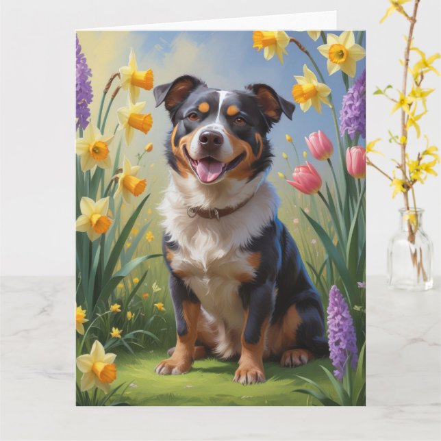 Carte Peinture de fleurs printanières de chien de bétail (Fleur jaune)