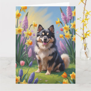 Carte Peinture de fleurs printanières de chien de Laponi