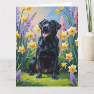 Carte Peinture de fleurs printanières de chien Labrador