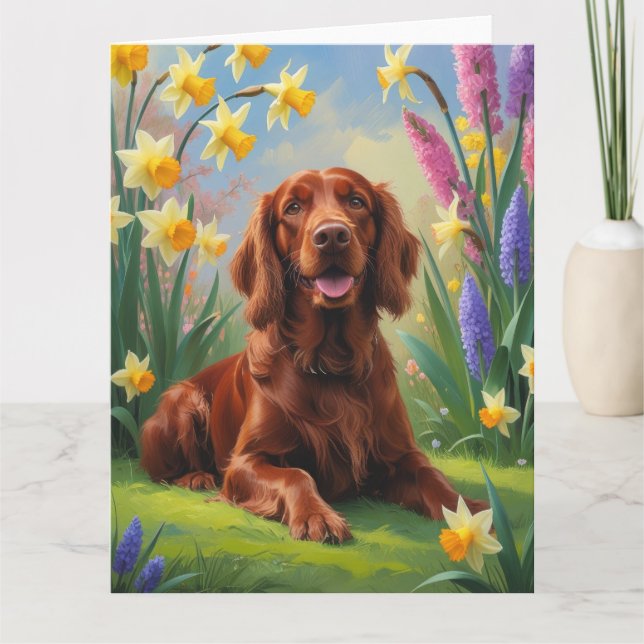 Carte Peinture de fleurs printanières de chien Setter Ro (Devant)