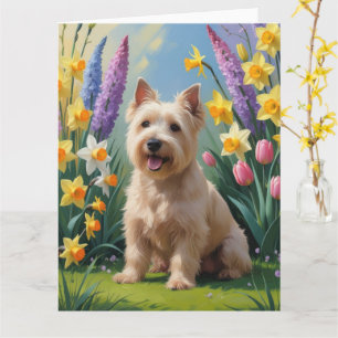 Carte Peinture de fleurs printanières de chien Terrier B
