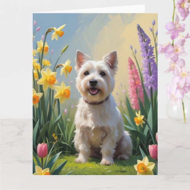 Carte Peinture de fleurs printanières de chien Terrier C (Orchidée)