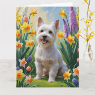 Carte Peinture de fleurs printanières de chien Terrier T