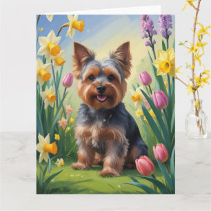 Carte Peinture de fleurs printanières de Terrier de York
