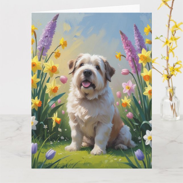 Carte Peinture de fleurs printanières de vieux chien de  (Fleur jaune)