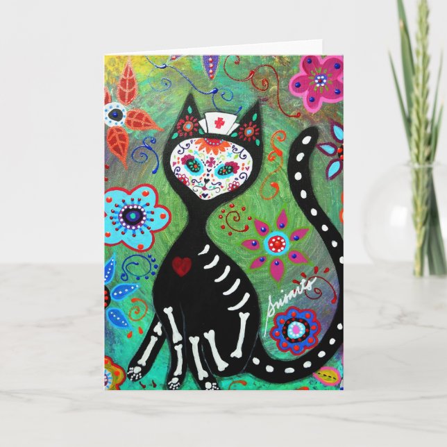 CARTE PEINTURE DE L'EL GATO CAT DIA DE LOS MUERTOS NURSE (Devant)