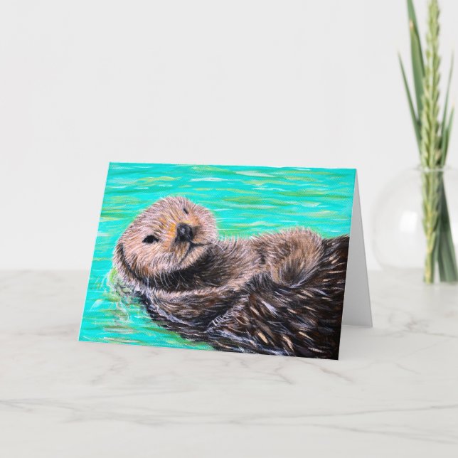Carte Peinture de loutre de mer duveteuse (Devant)