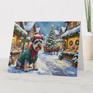 Carte Peinture de marché de Noël de village enneigé avec